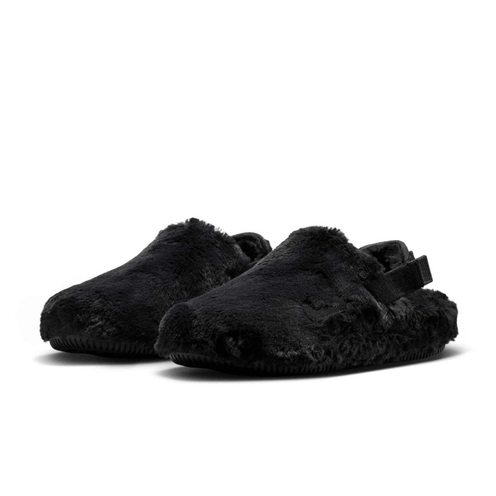WMNS NIKE CALM FURRY MULE CLOG SLIDES NA SE ALL SLIDES MINKS HAIR BLACKS FUR